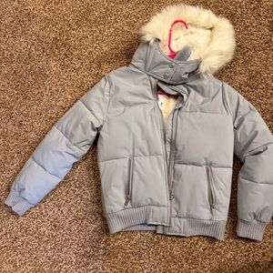 Abercrombie Kids Gray Puffer Jacket with Faux Fur Hood